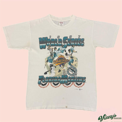 Vintage 90s TRY MLB Florida Marlins 1997 Team Roster Baseball Shirt Mens Medium