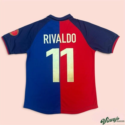 Vintage 90s 1999 Nike Barcelona Rivaldo Soccer Jersey Kit Mens Small