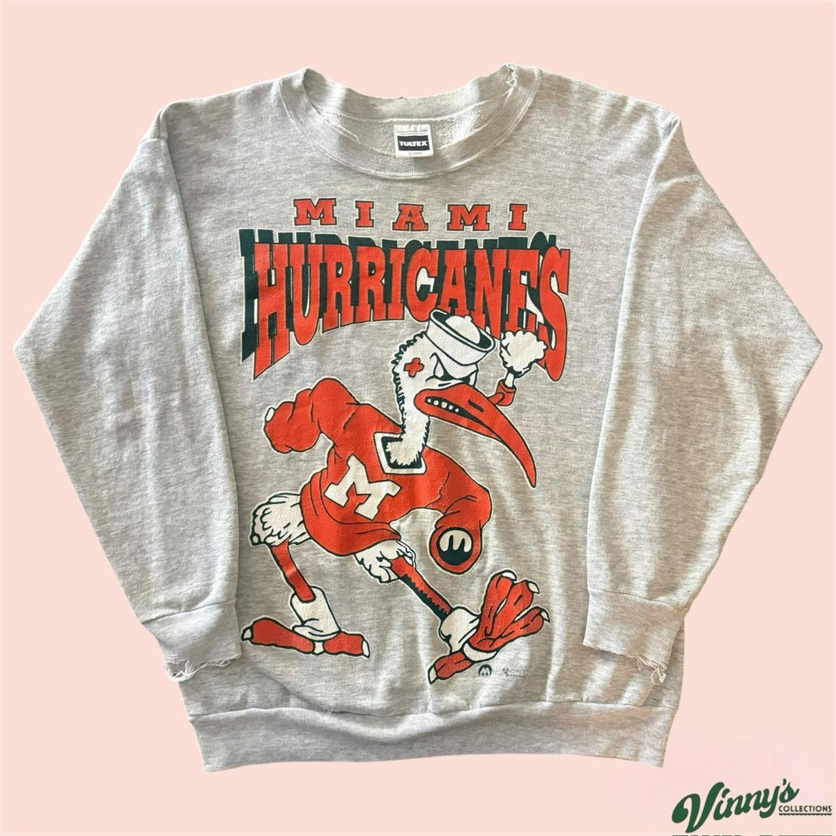 Vintage Tultex NCAA Miami Hurricanes College Crewneck Sweatshirt Mens XL
