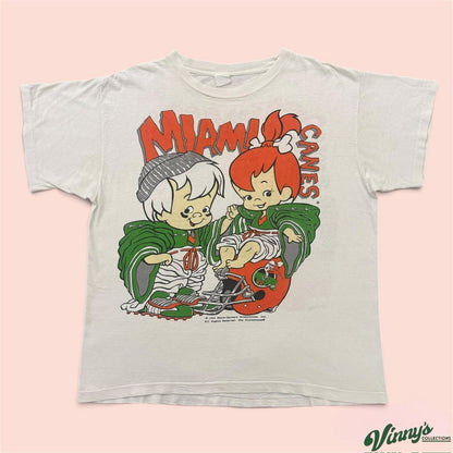 Vintage 90s Hanna Barbera Miami Hurricanes Flintstones College Shirt Mens XL
