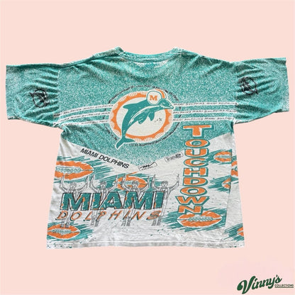 Vintage 90s NFL Miami Dolphins AOP Football Boxy Shirt Mens Medium