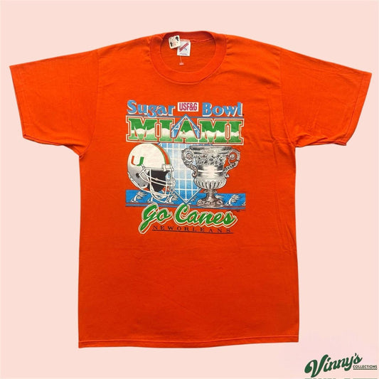 Vintage 90s Jerzees Miami Hurricanes Sugar Bowl Orange College Shirt Mens XL