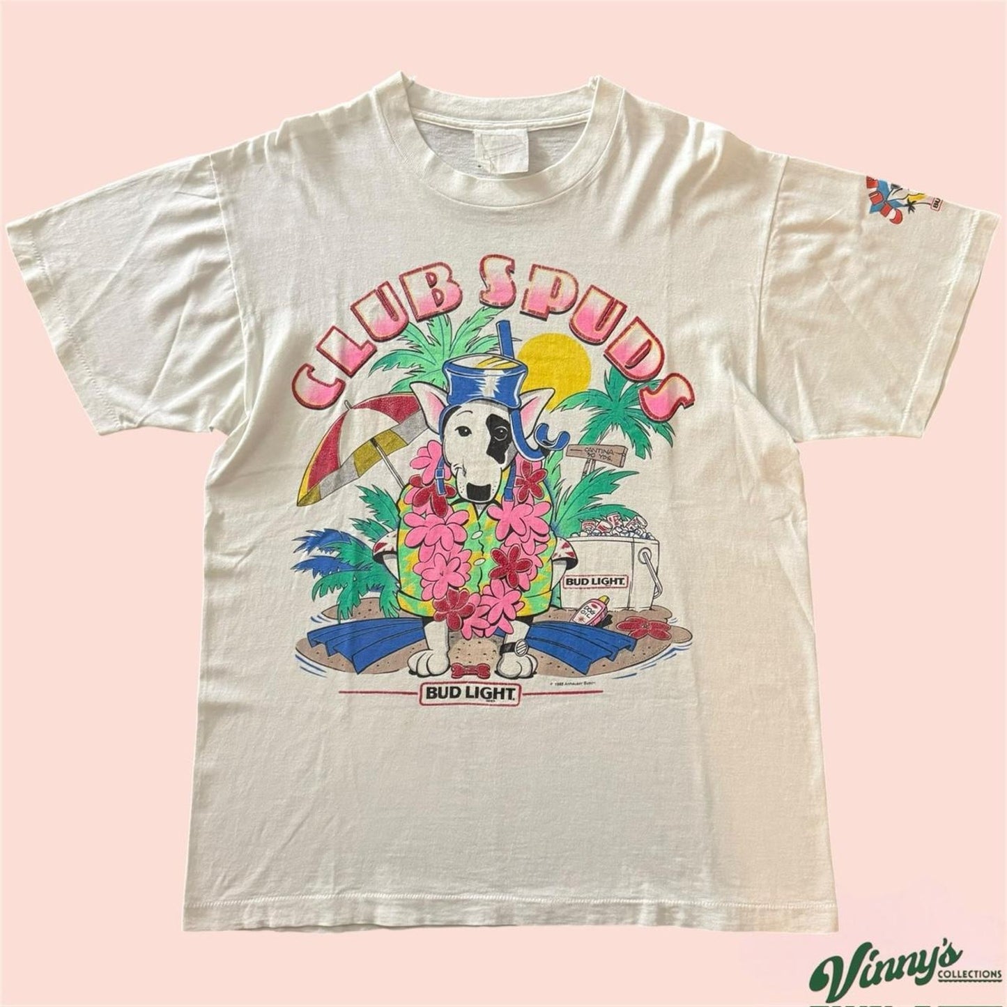 Vintage 80s Bud Light Club Spuds Spud McKenzie Dog Shirt Mens Large