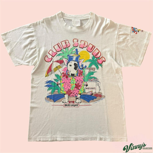 Vintage 80s Bud Light Club Spuds Spud McKenzie Dog Shirt Mens Large