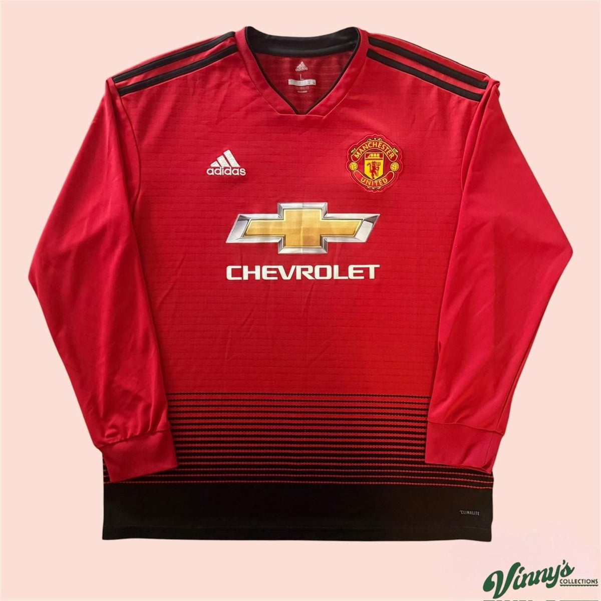 2018/19 Adidas Manchester United Home LS Soccer Jersey Kit Mens Large