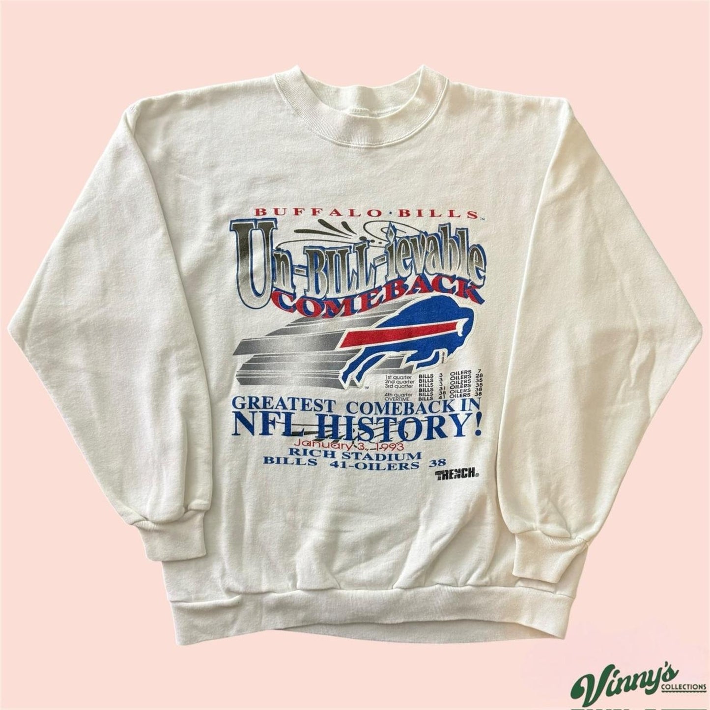 Vintage 1993 Trench NFL Buffalo Bills Football Crewneck Sweatshirt Mens Large