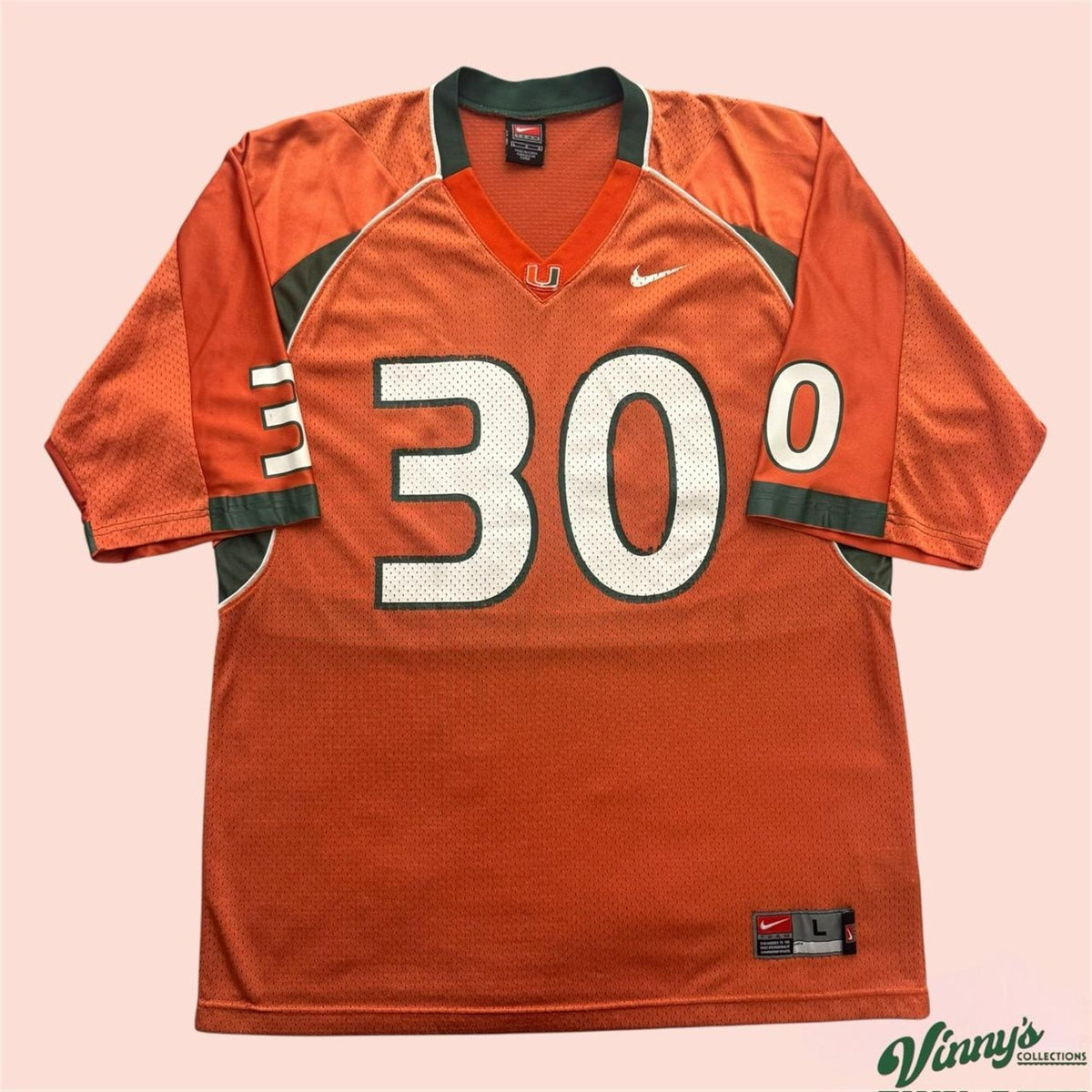 Vintage 00s Nike Miami Hurricanes #30 Football Jersey Mens Large