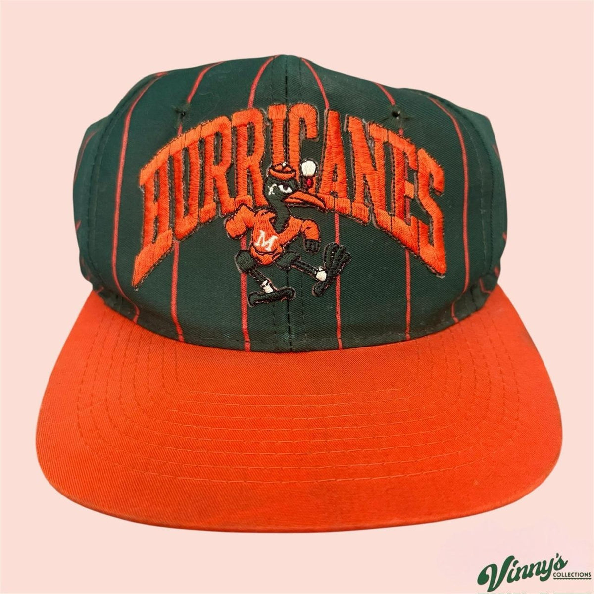 Vintage 90s Amapro Miami Hurricanes College Pinstripe Snapback Hat