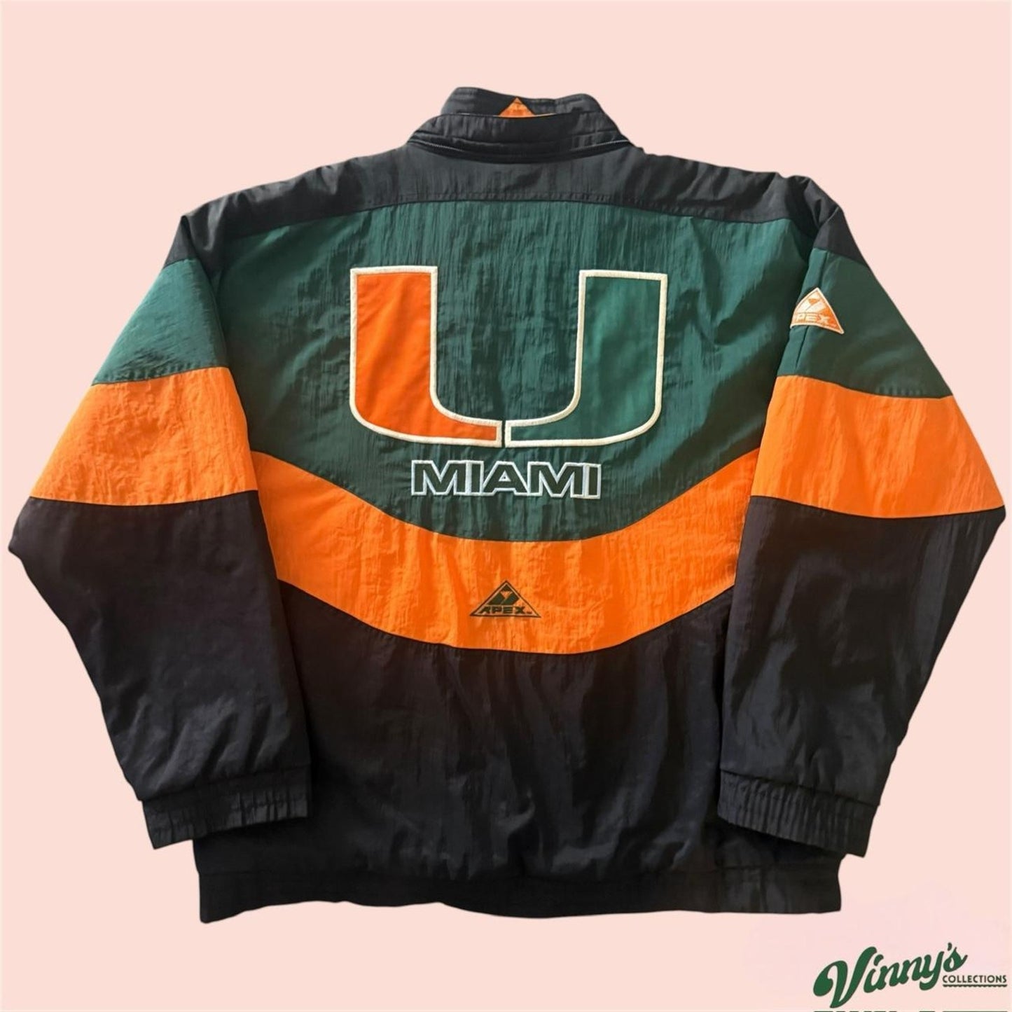 Vintage 90s Apex One Miami Hurricanes College Puffer Jacket Mens Large
