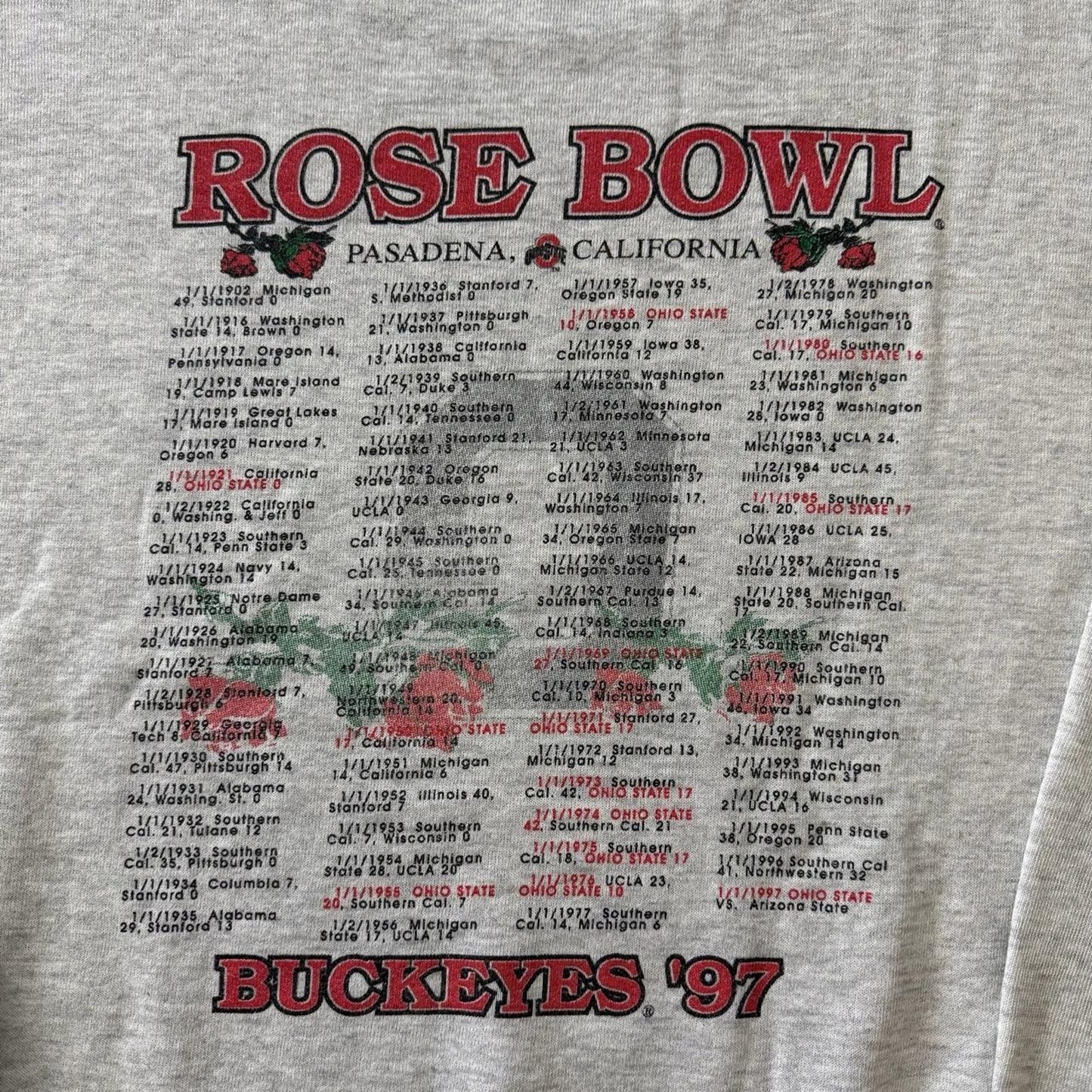 Vintage Jerzees 1997 Ohio State Buckeyes Rose Bowl College Sweatshirt Mens XL