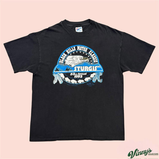 Vintage 90s Hanes Beefy 1993 Sturgis Black Hills Biker Shirt Mens Large