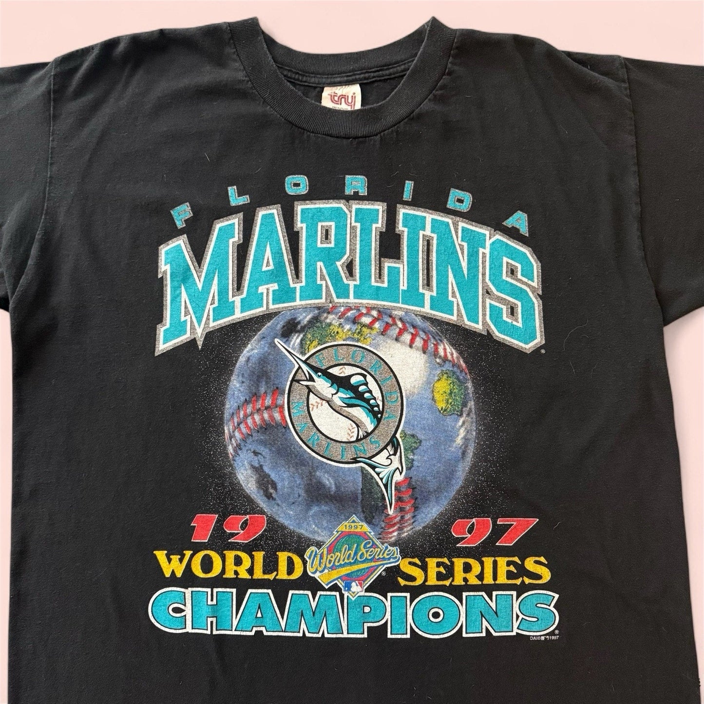 Vintage 1997 TRY MLB Florida Marlins World Series Baseball Shirt Mens XL