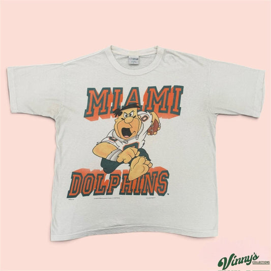 Vintage 90s T-Star Miami Dolphins Fred Flintstone Football Shirt Mens XL