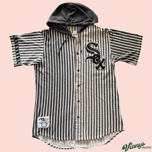 Vintage 90s Majestic Chicago White Sox Pinstripe Hoodie Shirt Mens Large