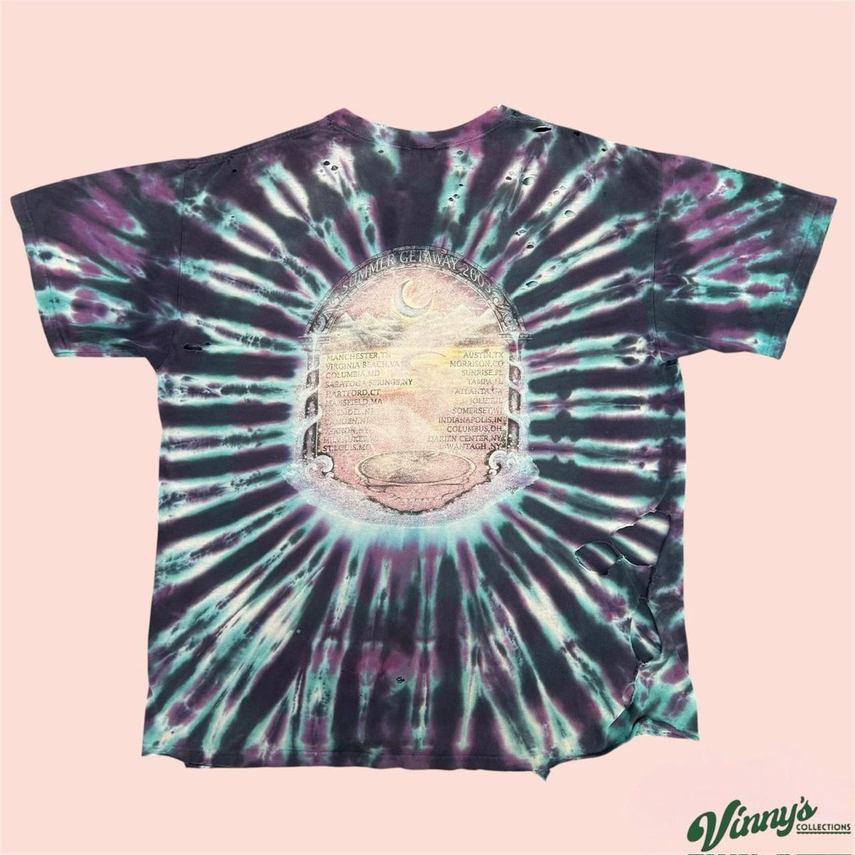 Vintage Thrashed Grateful Dead 2003 Summer Getaway Tour Tie Dye Shirt Mens XL