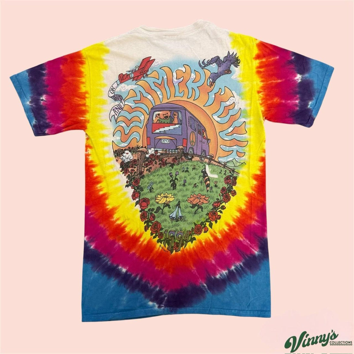 Vintage Y2K Liquid Blue Grateful Dead Tie Dye Bus Summer Tour Shirt Mens Small