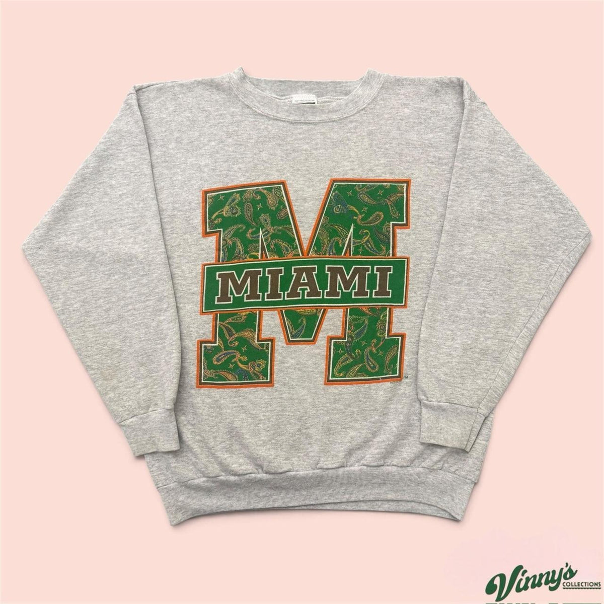 Vintage 90s Tultex Miami Hurricanes College Paisley Sweatshirt Mens XL