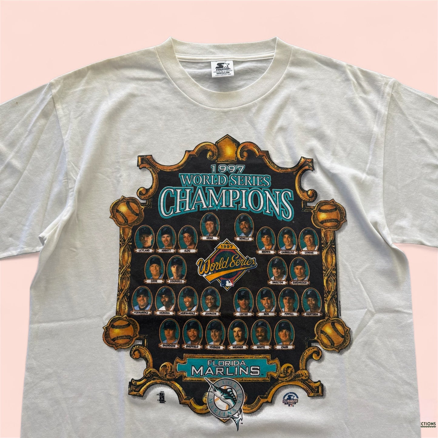 Vintage Starter MLB Florida Marlins 1997 World Series Baseball Shirt Mens Medium