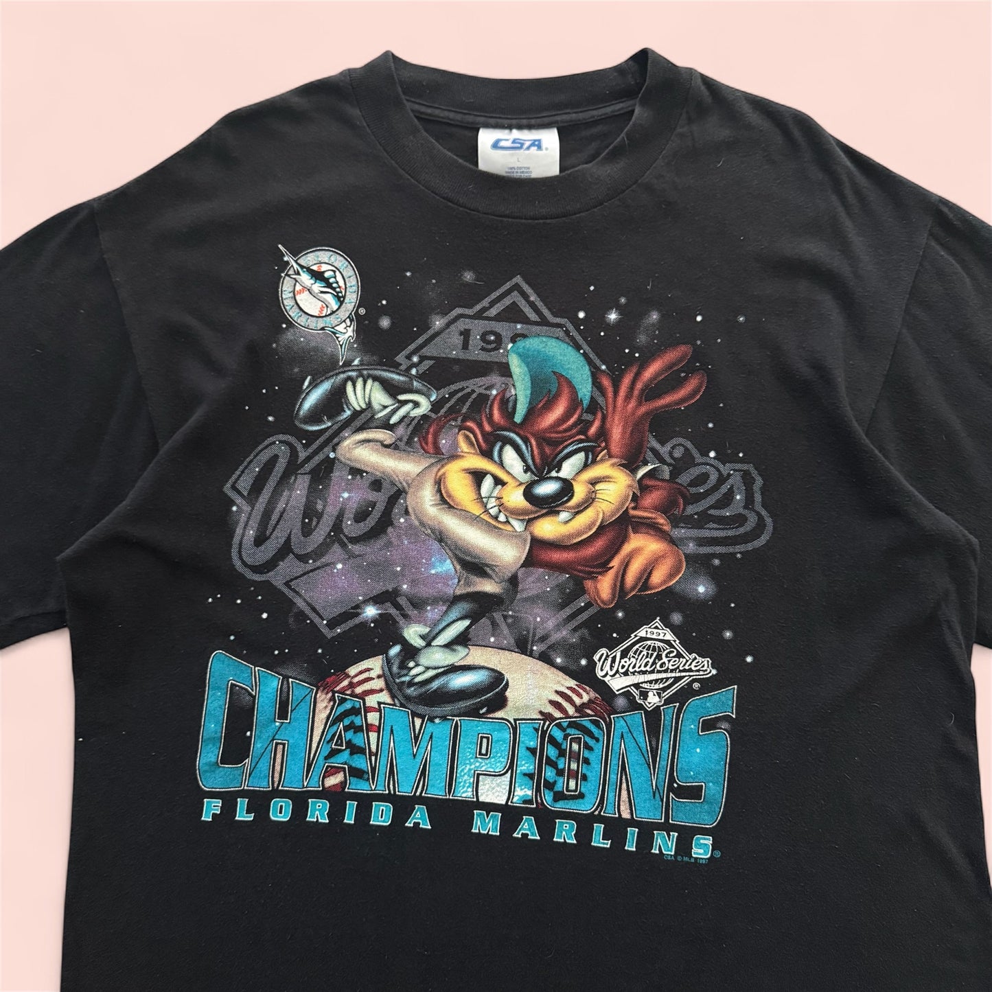 Vintage 90s CSA MLB Florida Marlins Looney Tunes Taz Baseball Shirt Mens Large