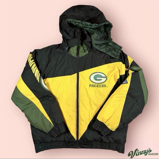 Vintage Pro Player NFL Green Bay Packers Football Puffer Jacket Mens XL
