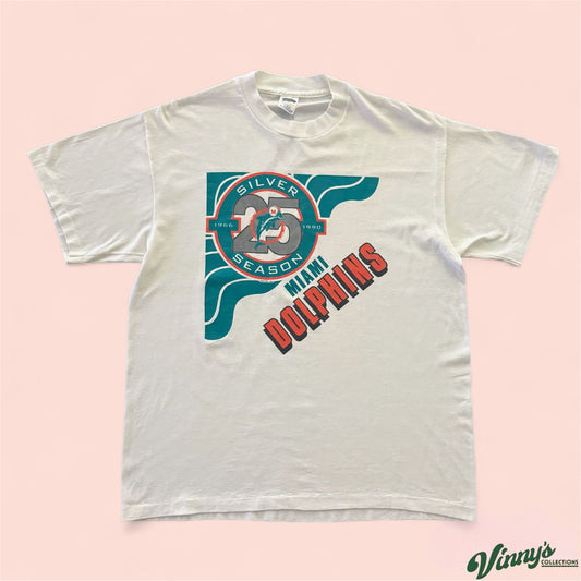 Vintage 1990 Trench NFL Miami Dolphins Silver Season Football Shirt Mens XL