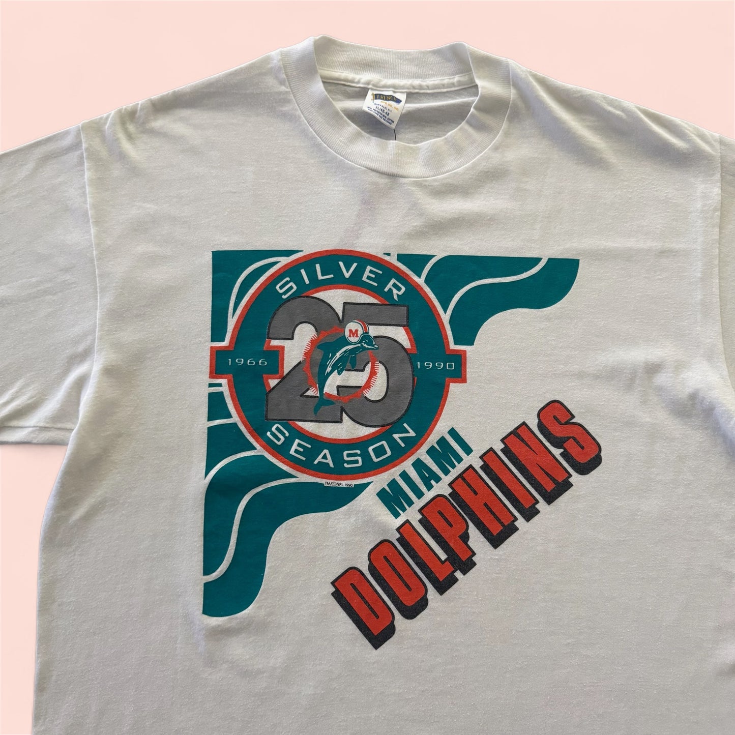 Vintage 1990 Trench NFL Miami Dolphins Silver Season Football Shirt Mens XL