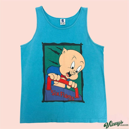 Vintage 90s Six Flags Looney Tunes Porky Pig Tank Top Mens Large