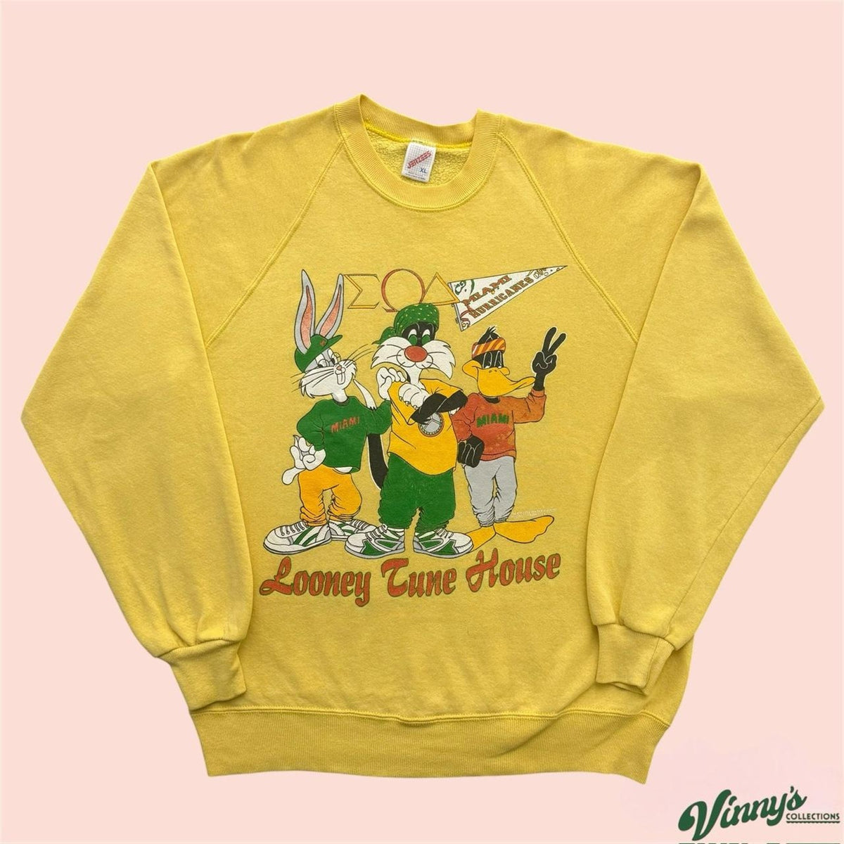 Vintage 90s Jerzees Miami Hurricanes Looney Tunes College Sweatshirt Mens XL