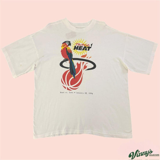 Vintage 1996 NBA Miami Heat Tropical Heat Parrot Basketball Shirt Mens XL