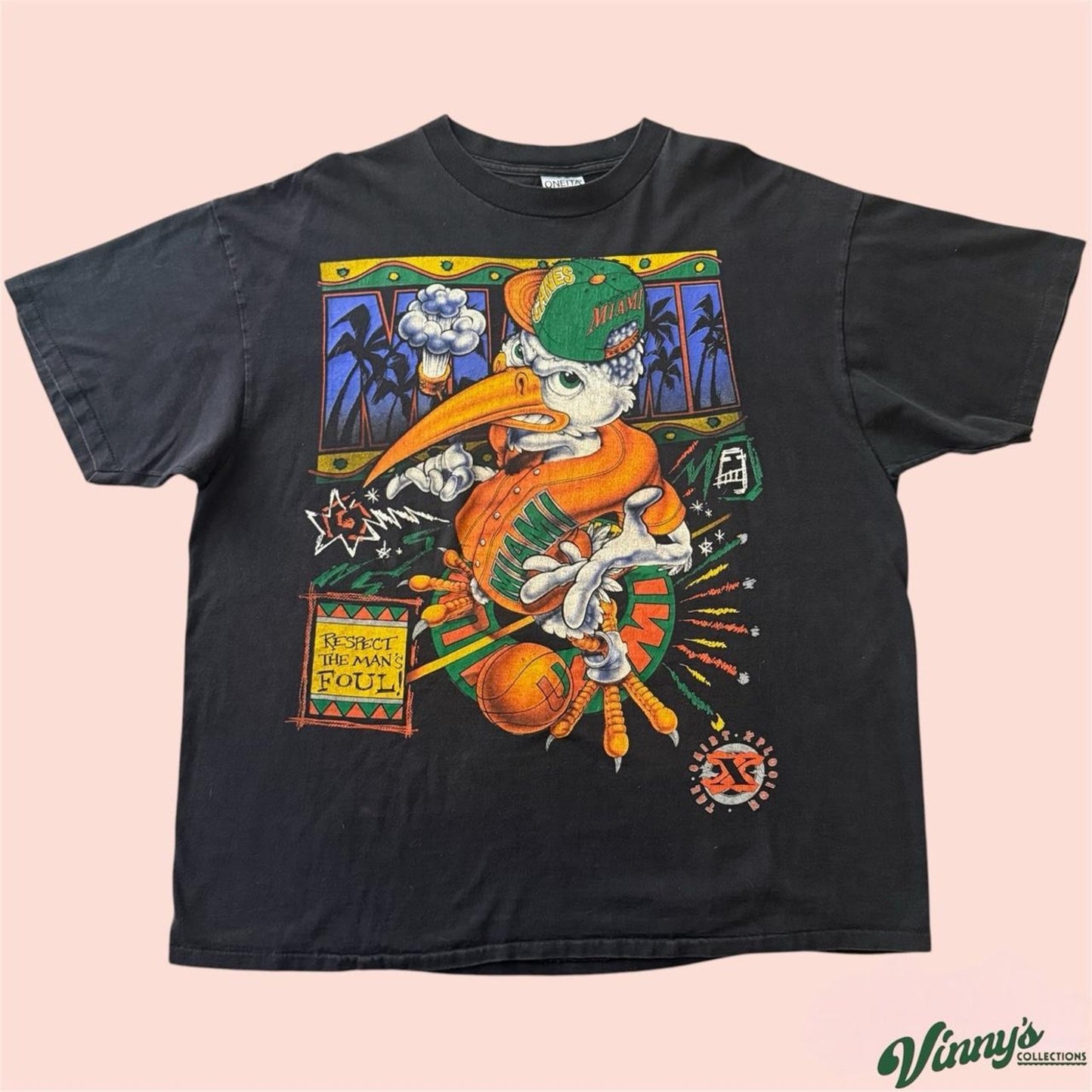 Vintage Oneita Xplosion Miami Hurricanes College Basketball Rap Shirt Mens 2XL