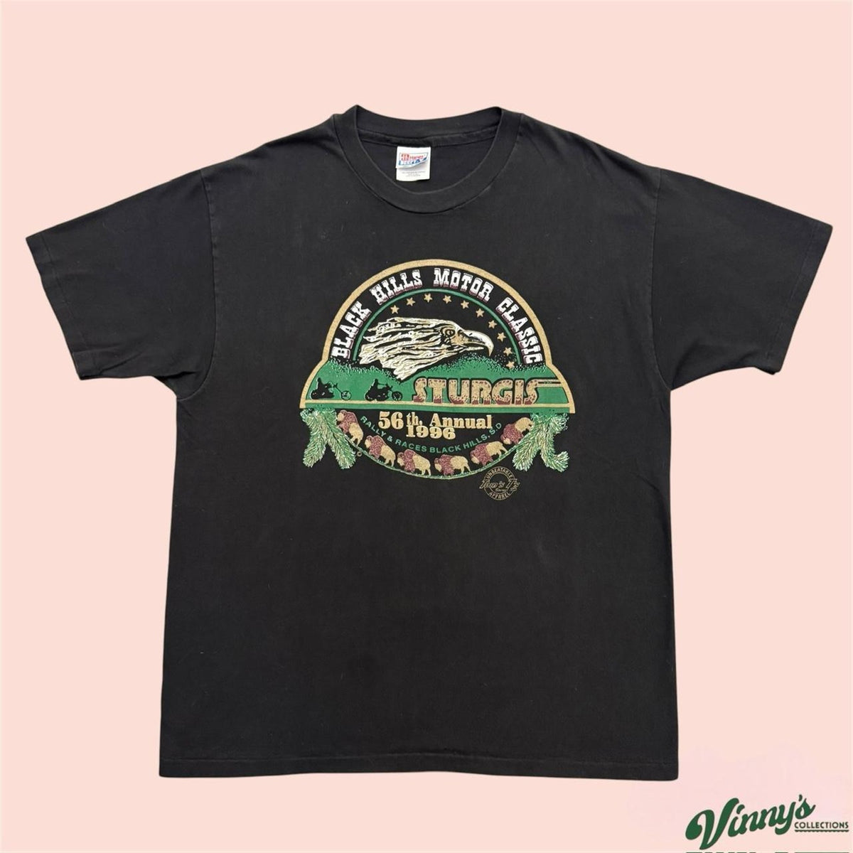 Vintage 90s Hanes Beefy 1996 Sturgis Black Hills Bike Shirt Mens XL