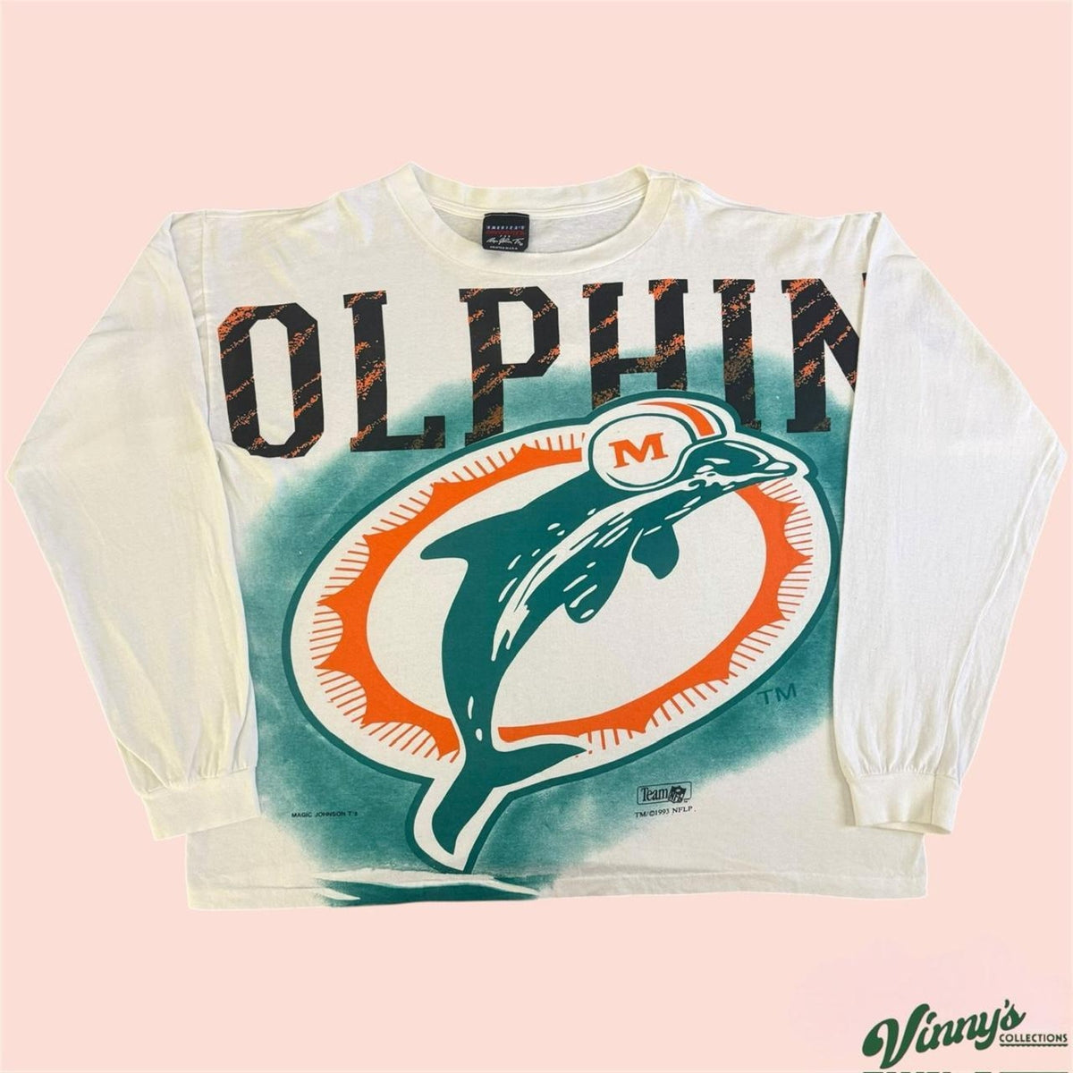 Vintage 90s Magic Johnson T’s NFL Miami Dolphins Football LS Shirt Mens 2XL