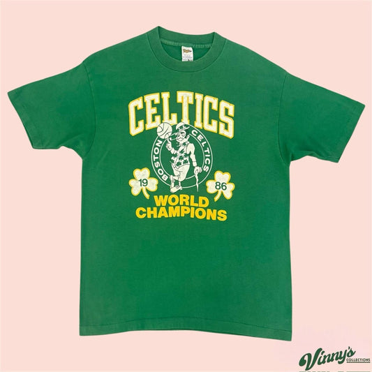 Vintage 80s Trench Boston Celtics 1986 World Champions Basketball Shirt Mens XL