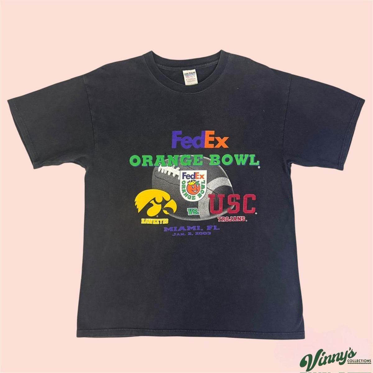 Vintage 2002 Iowa Hawkeye vs USC Trojans FedEx Orange Bowl College Shirt Mens XL