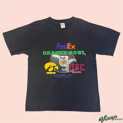 Vintage 2002 Iowa Hawkeye vs USC Trojans FedEx Orange Bowl College Shirt Mens XL
