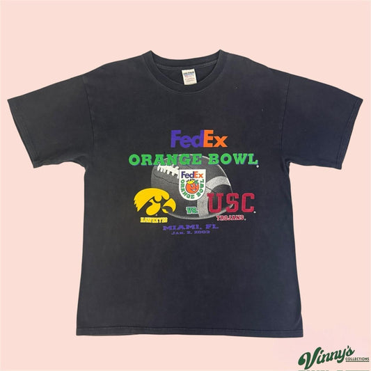 Vintage 2002 Iowa Hawkeye vs USC Trojans FedEx Orange Bowl College Shirt Mens XL