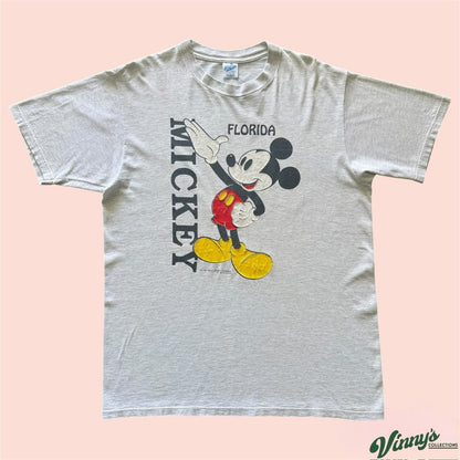 Vintage 90s Velva Sheen Disney Mickey Mouse Florida Grey Shirt Mens Large