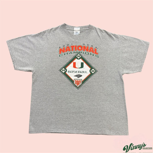 Vintage 00s Y2K 2001 Miami Hurricanes Baseball National Champions Shirt Mens XL