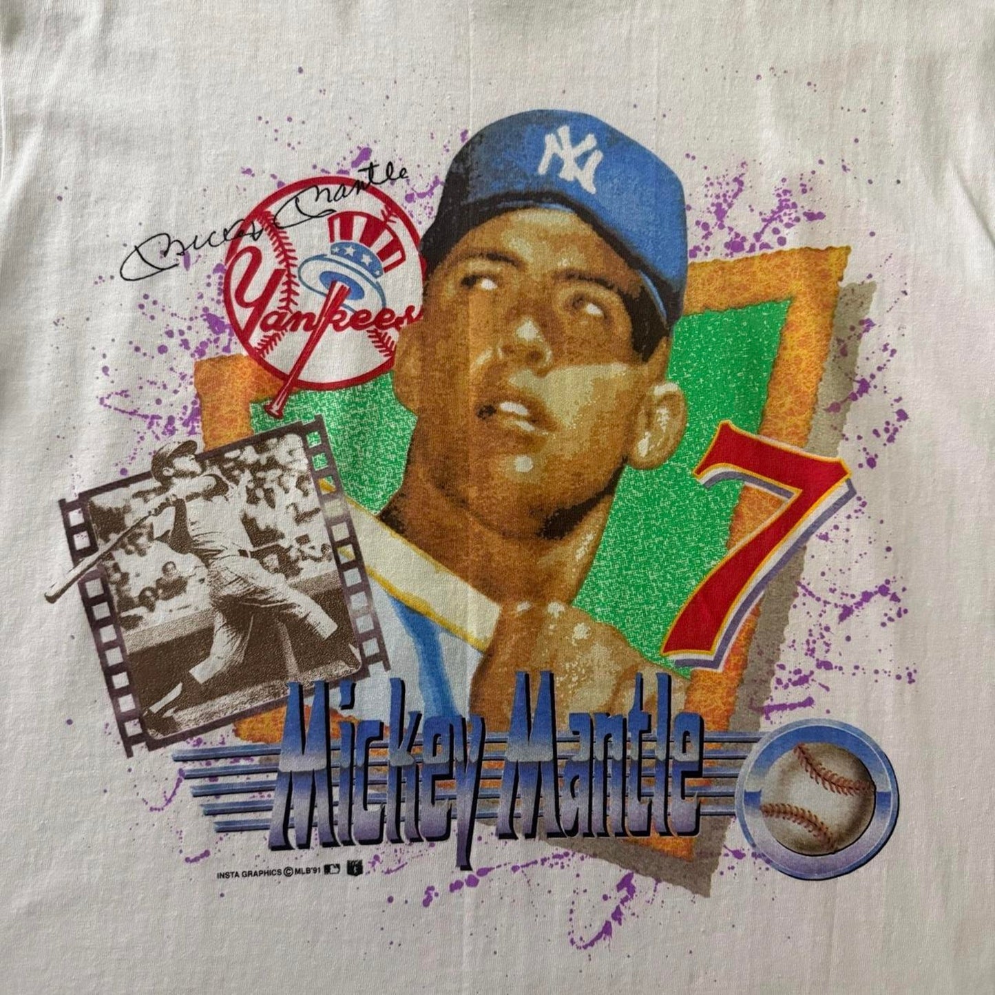 1991 Insta Graphics New York Yankees Mickey Mantle Topps 40th Shirt Mens Large