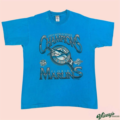 Vintage 90s Florida Marlins 1997 World Series Champions Baseball Shirt Mens XL