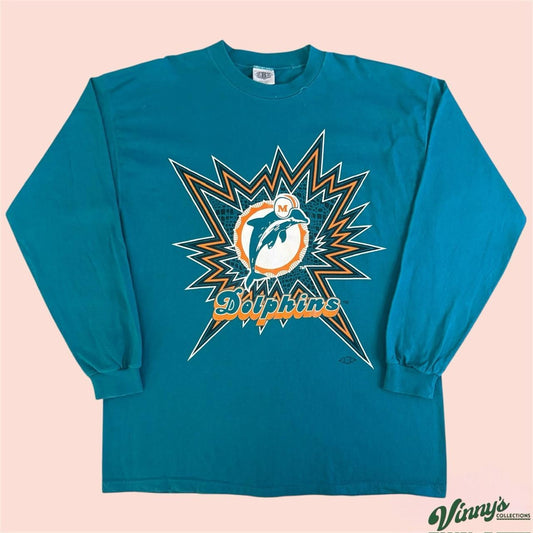 Vintage 90s ZBZ NFL Miami Dolphins Football LS Shirt Mens XL
