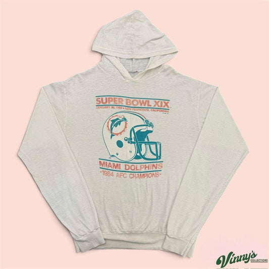 Vintage 80s Miami Dolphins Super Bowl XIX Paper Thin Hoodie Mens Large