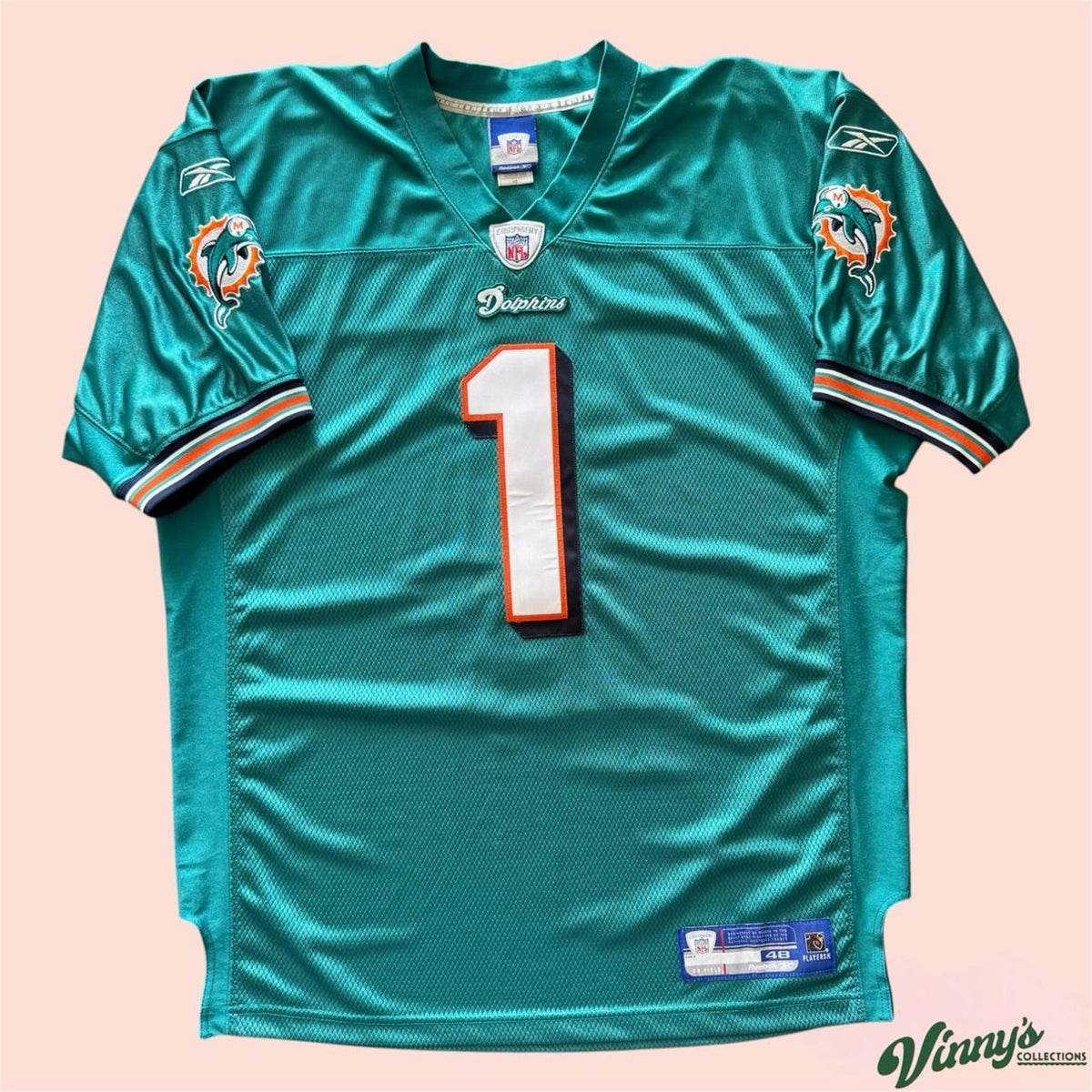 Vintage Reebok NFL Miami Dolphins #1 Authentic Football Jersey Mens XL