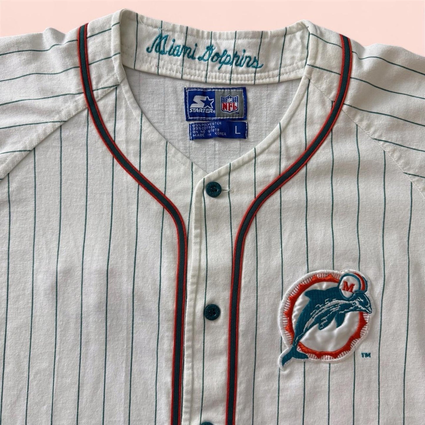 Vintage Starter NFL Miami Dolphins Football Baseball Jersey Mens Large