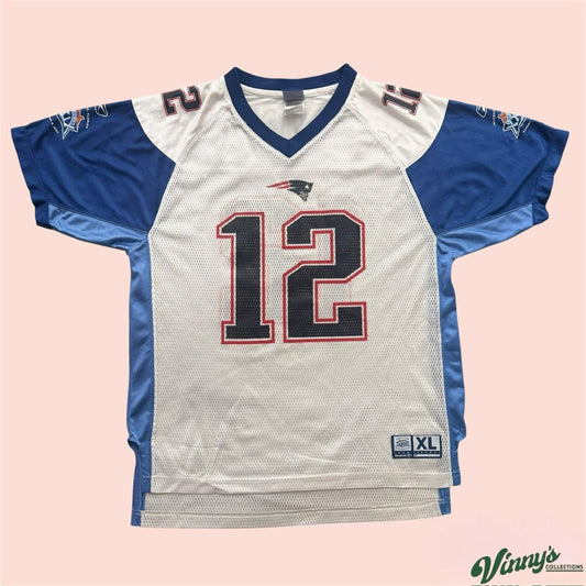 Vintage 00s Reebok New England Patriots Tom Brady Super Bowl Jersey Youth XL